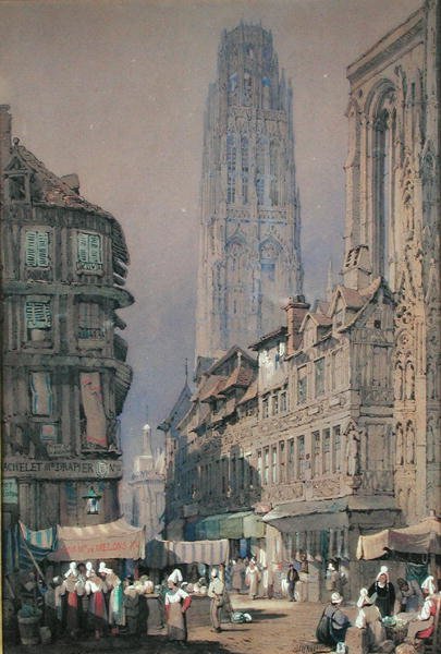 Trh na úpatí Tour de Beurre, Rouen (wc na papíře) od Adrien Dauzats