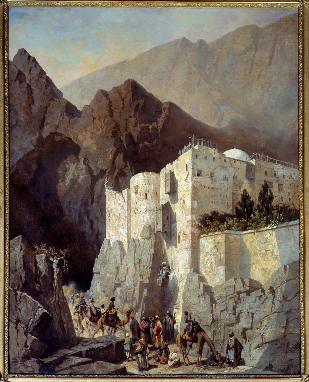 Pohled na klášter svaté Kateřiny na hoře Sinaj Obraz od Adriena Dauzatse (1804-1868) 1845 Sun. 1,3x1,04 m od Adrien Dauzats