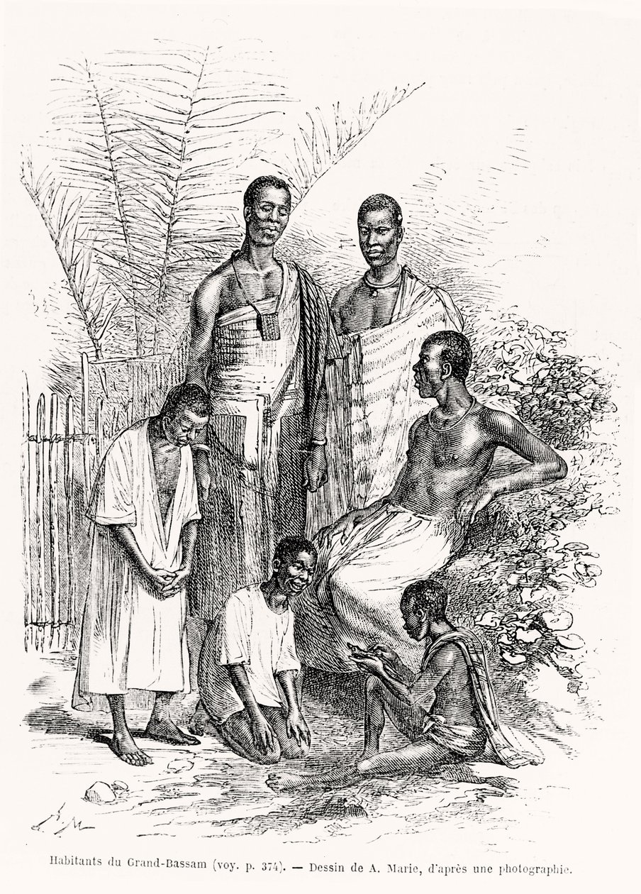 Obyvatelé Grand-Bassamu, ilustrace z Le Tour du Monde, 1868 od Adrien Emmanuel Marie