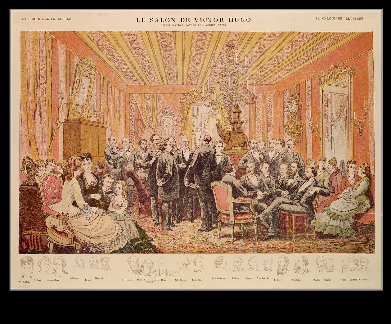 Salon Victora Huga (1802-85) 21 rue de Clichy, ilustrace z „La Chronique Illustree“ od Adrien Emmanuel Marie