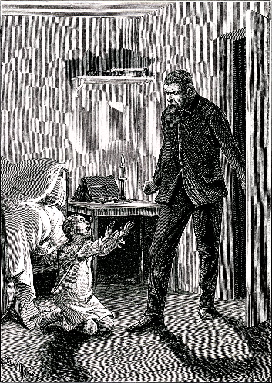 Špionážní dítě: Dítě se ve vzteku vrhá k nohám svého otce, aby požádalo o odpuštění (silná voda od Adrien Emmanuel Marie