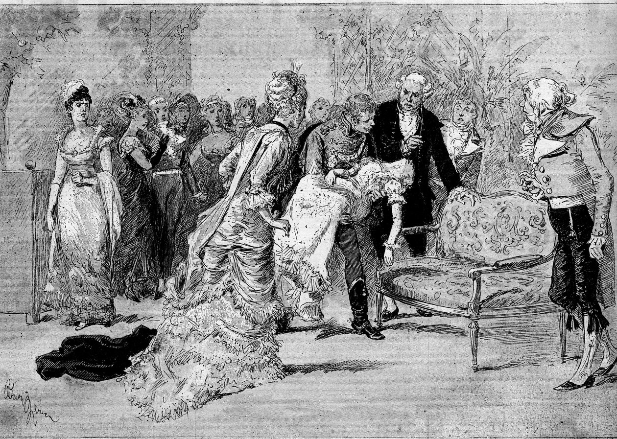 Divadelní ztvárnění: „Le beau Solignac““ od Julese Claretie (1840-1913) a Williama Busnacha (1832-1907) s Edouardem Angelem (Solignac) a Melle Cassothy (Louise de Farges). Paříž, divadlo Chatelet od Adrien Emmanuel Marie
