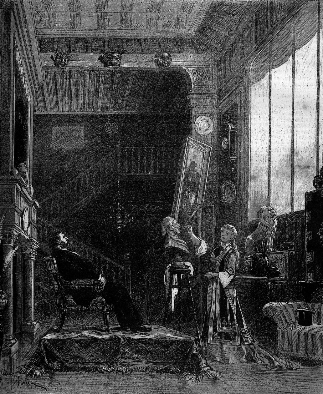 Divadelní ztvárnění: „Le nabab“ od Alphonse Daudeta (1840-1897) a Pierra Elzeara s Blanche Pierson (1842-1919) (Felicia Ruys) a Adolphe Dupuis (1824-1891) (Jansoulet). Paříž, Theater du Vaudeville od Adrien Emmanuel Marie