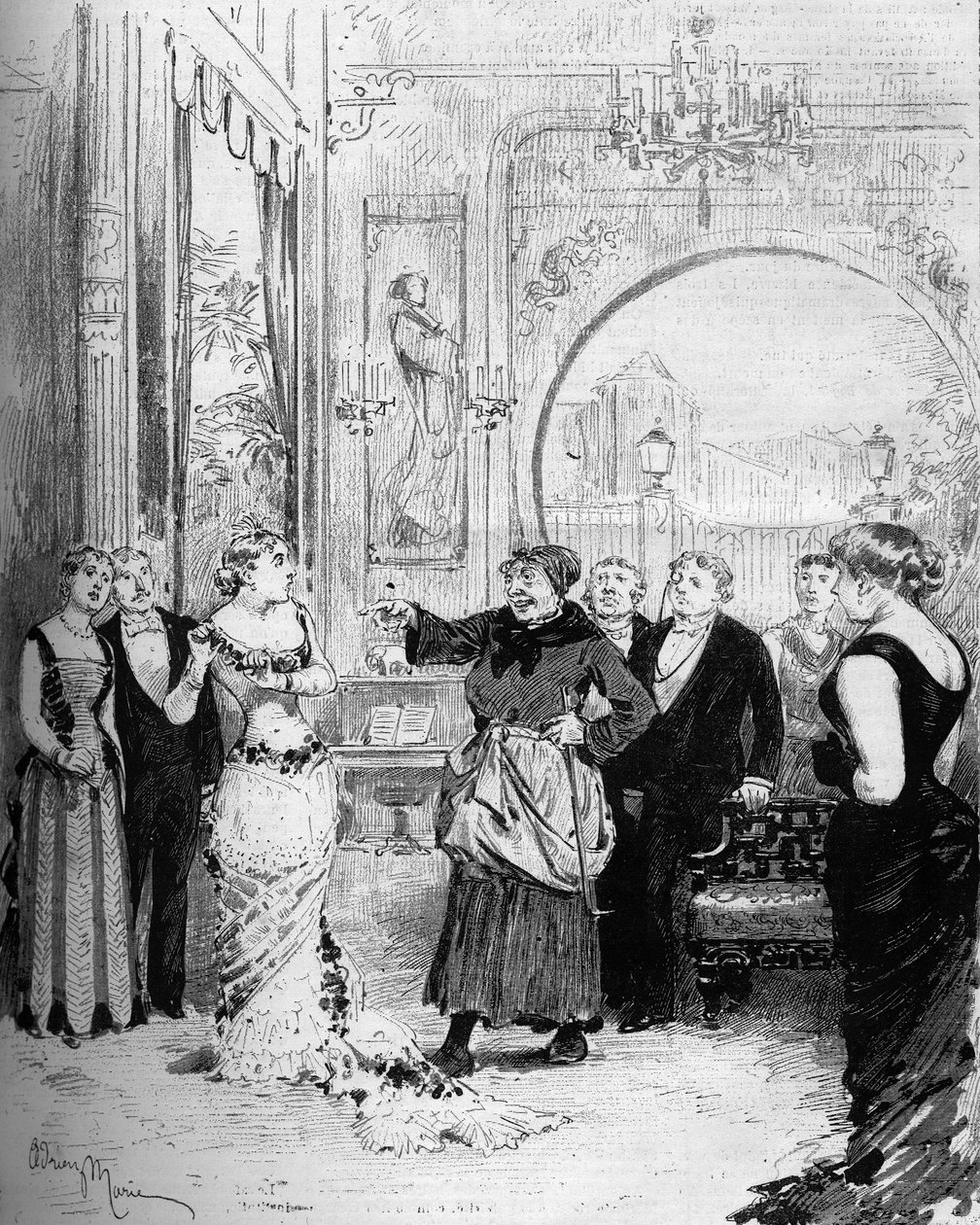 Divadelní ztvárnění: “”Nana”” od Williama Busnacha (1832-1907) podle Emila Zoly (1840-1902) s Louise Massin (1847-1901) (Nana) a Melle Honorine (Pomare). Paříž, Theater de l