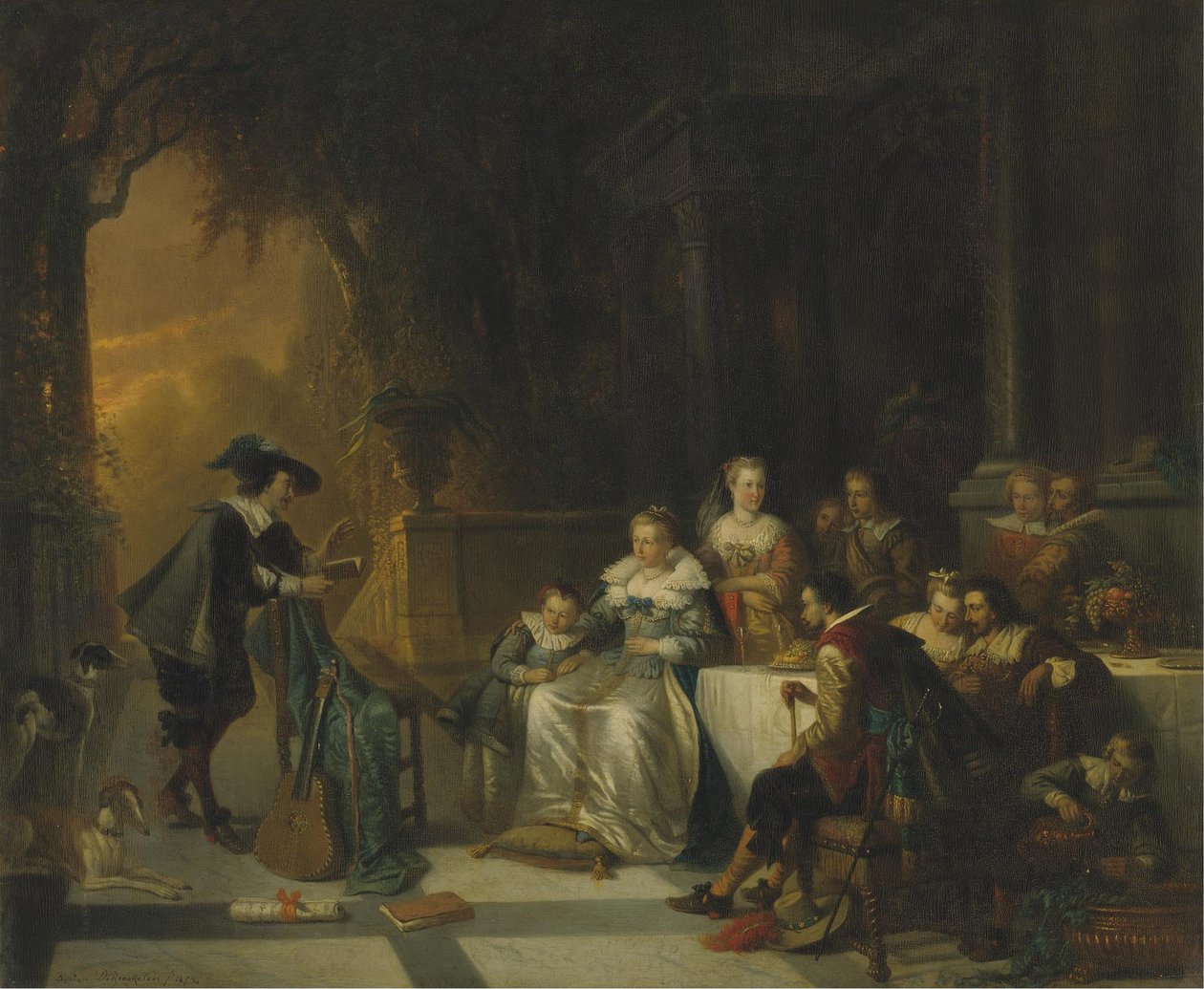 John Dryden čte jednu ze svých básní před soudem, 1869 od Adrien Ferdinand de Braekeleer