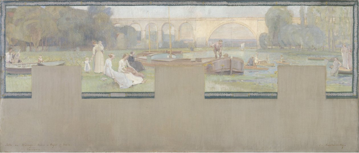 Náčrt radnice v Nogent-sur-Marne: Le repos - la navigation, jaro 1889 (olej na plátně) od Adrien Karbowsky