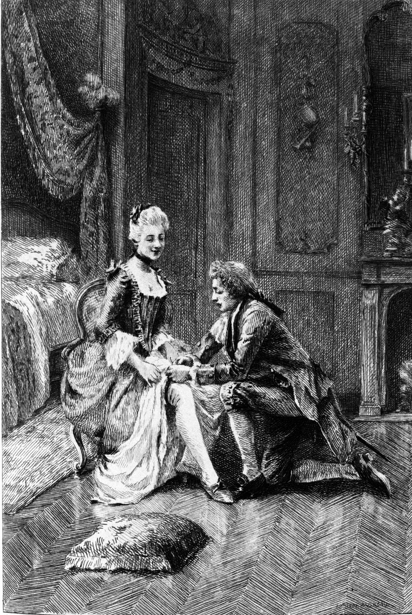 Rytina Adriena Moreaua (1843-1906) ilustrující „“Candide““ od Francoise Marie Arouet dit Voltaire (1694-1778). od Adrien Moreau