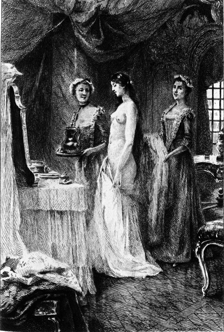 Rytina Adriena Moreaua (1843-1906) ilustrující „“Candide““ od Francoise Marie Arouet dit Voltaire (1694-1778). od Adrien Moreau