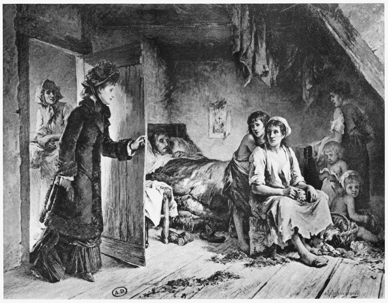 V domě chudých, kolem roku 1880 (černobílá fotografie) od Adrien de Boucherville