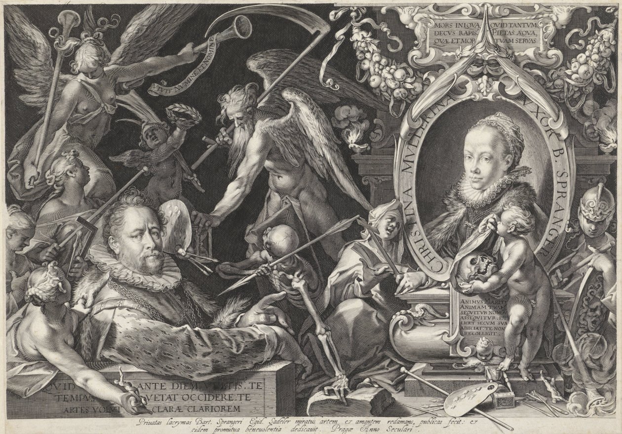 Alegorický portrét Bartholomea Sprangera a jeho manželky Christiny Mullerové od Egidius  Sadeler (II)