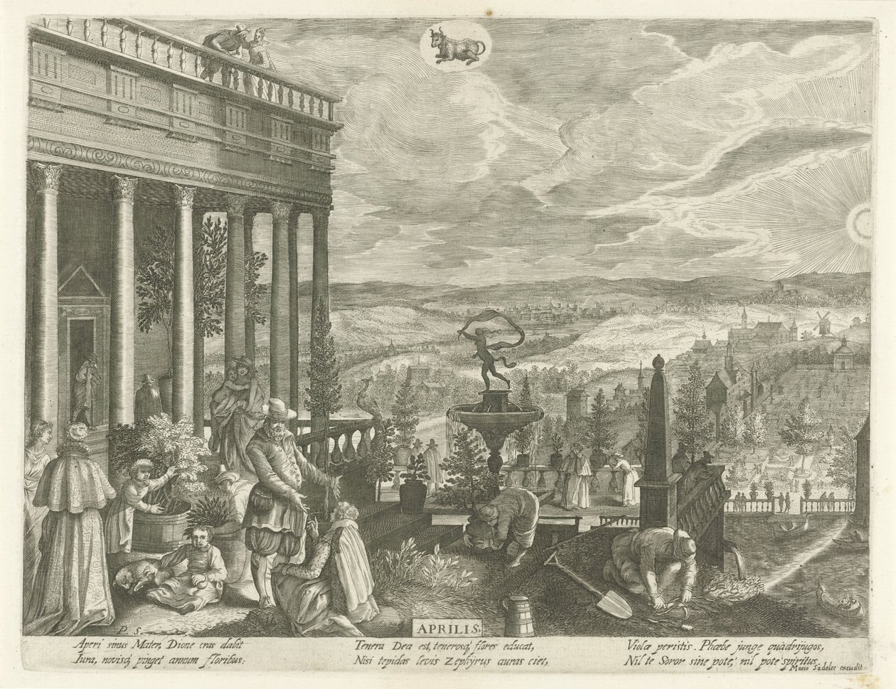 duben Aprilis (název na objektu) Dvanáct měsíců (název série) od Egidius  Sadeler (II)