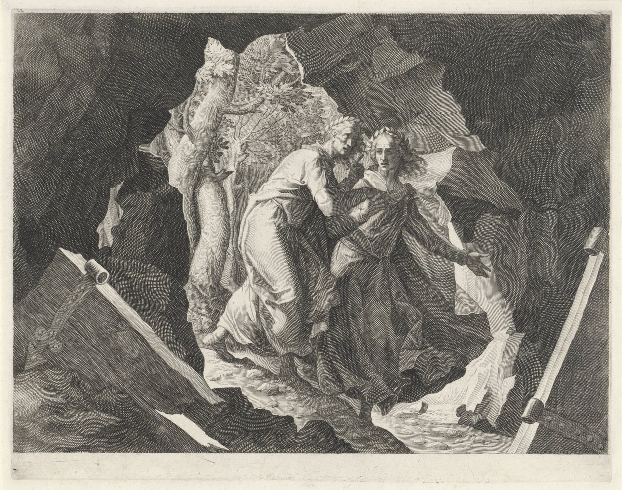 Dante a Virgil vstupují do pekla branou od Egidius  Sadeler (II)