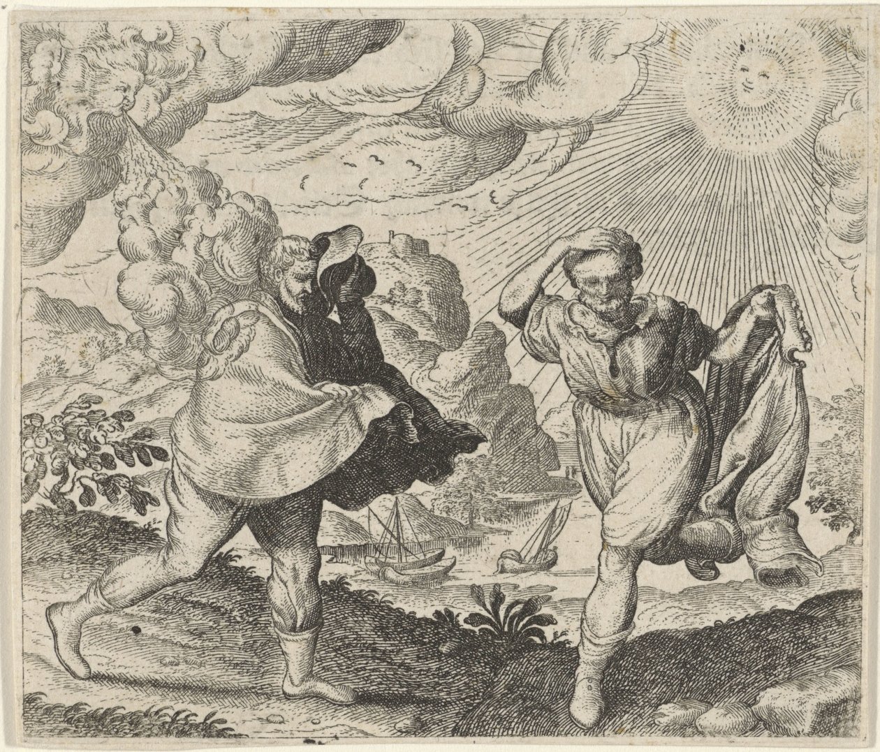 Bajka o větru, slunci a chodcích od Egidius  Sadeler (II)