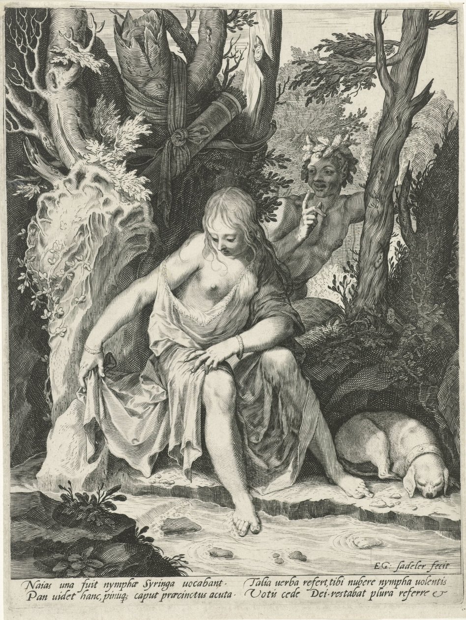 Pan špehuje nymfu Syrinx od Egidius  Sadeler (II)