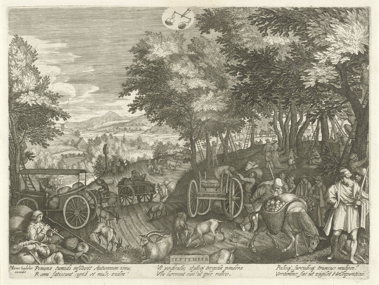 září (název na objektu) Dvanáct měsíců (název série) od Egidius  Sadeler (II)