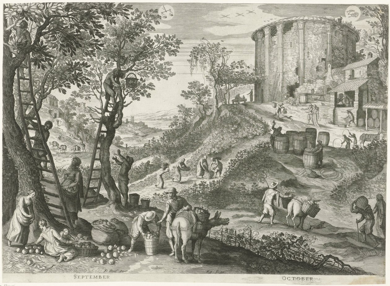 září a říjen Dvanáct měsíců v šesti italských krajinách (název seriálu) od Egidius  Sadeler (II)