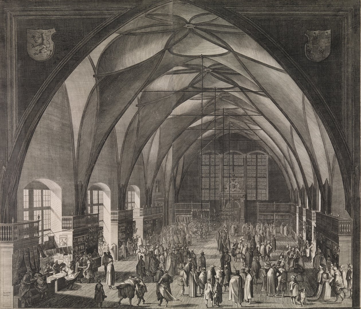 Vnitřní pohled do Vladislavského sálu na Pražském hradě během výročního jarmarku, 1607., 1607. od Aegidius Sadeler II