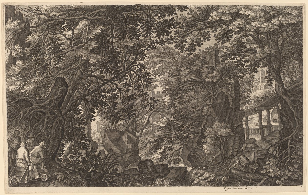 Říční krajina s lovcem kachen od Aegidius Sadeler II after Pieter Stevens