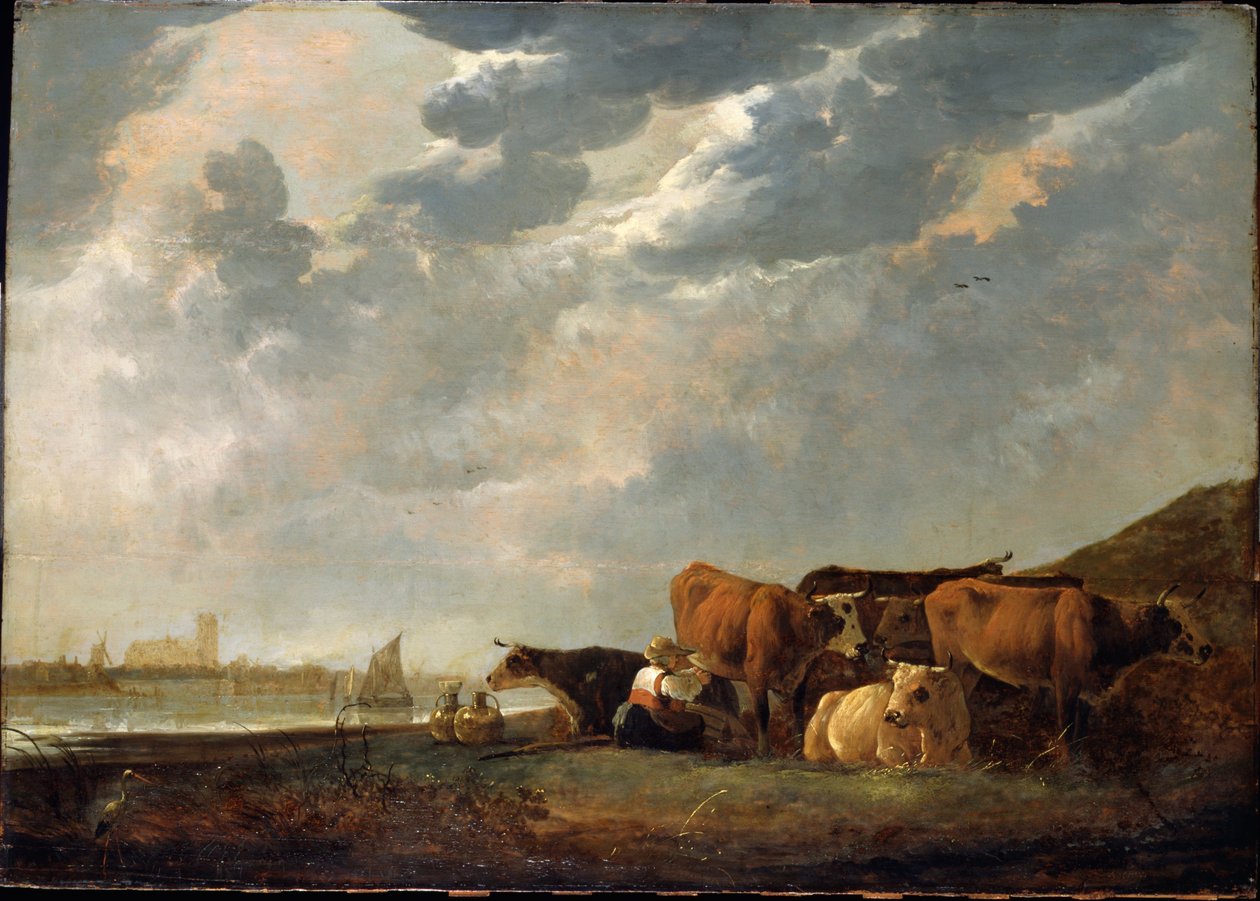 Dobytek poblíž Maas, v dálce Dordrecht od Aelbert Cuyp