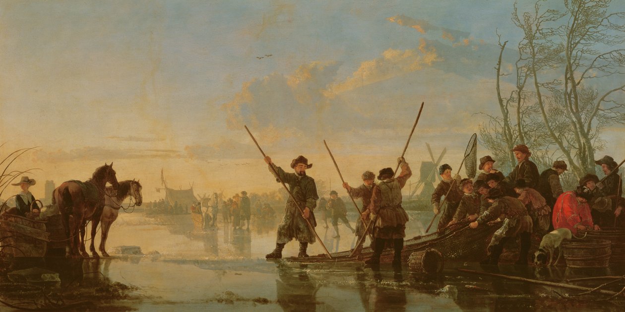 Bruslařská scéna s Maas v Dordrechtu, kolem 1655-60 (panel) od Aelbert Cuyp