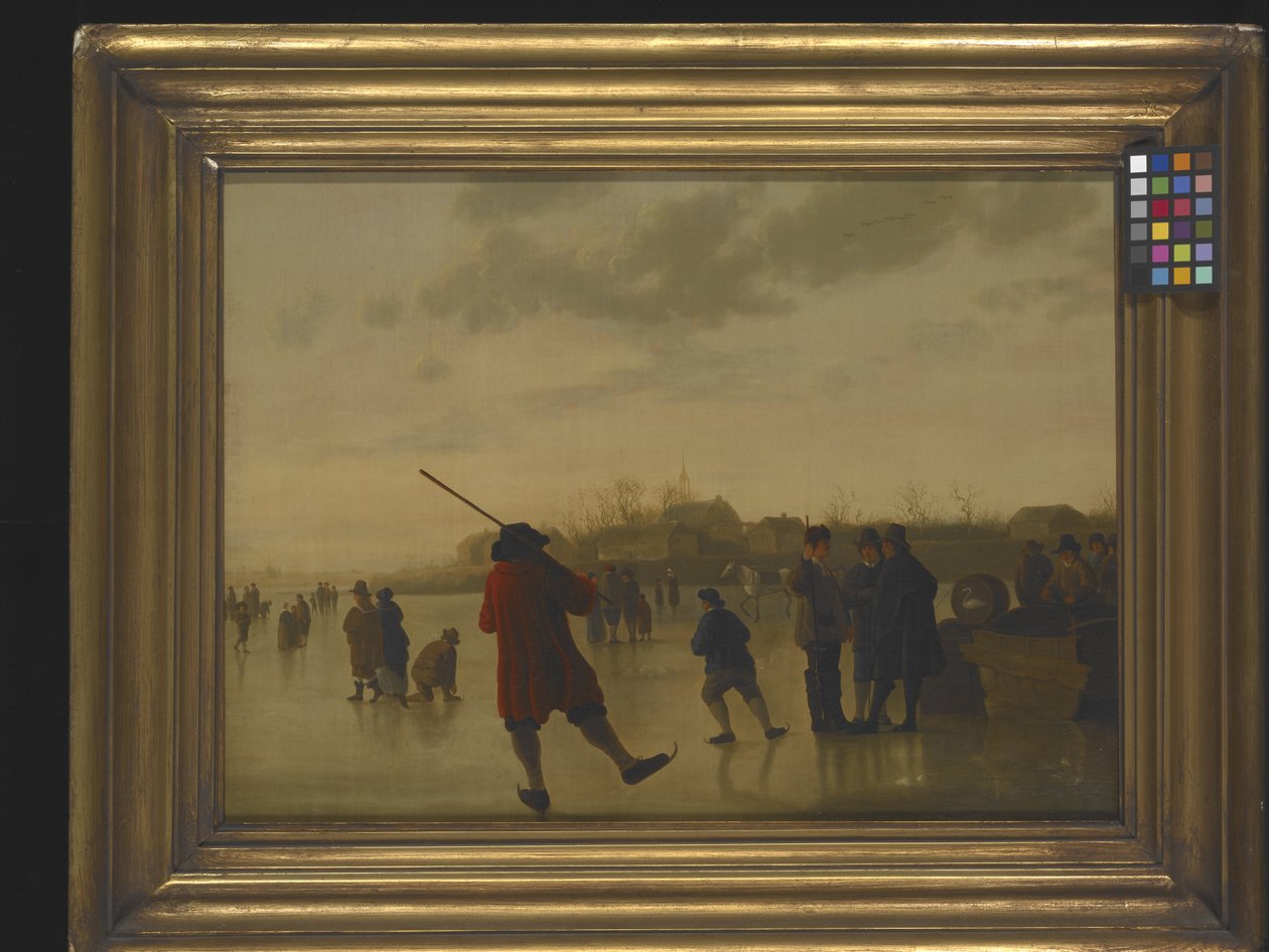 Krajina zamrzlé řeky s bruslaři (olej na plátně) od Aelbert Cuyp