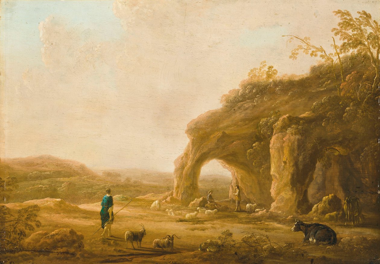 Italská krajina s pastýři u jeskyně od Aelbert Cuyp