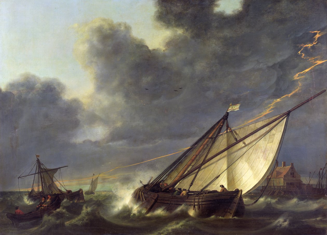 Lodě v ústí řeky Holandska zemřou v bouři od Aelbert Cuyp