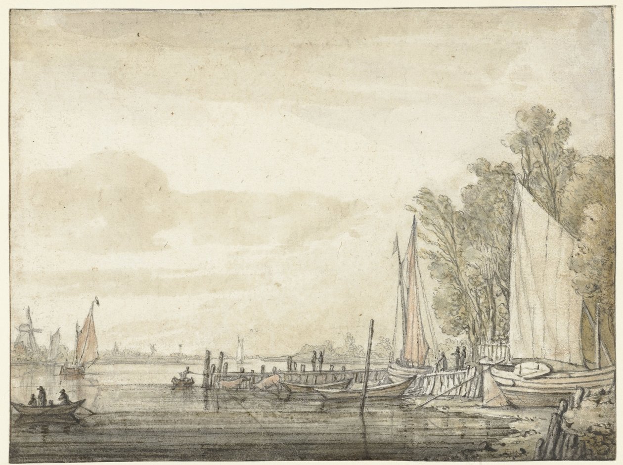 Lodě na molu v řece od Aelbert Cuyp