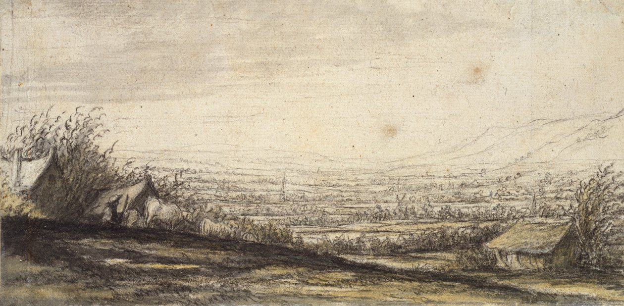 Rozsáhlá krajina s chalupami a dobytkem, konec 17. století od Aelbert Cuyp