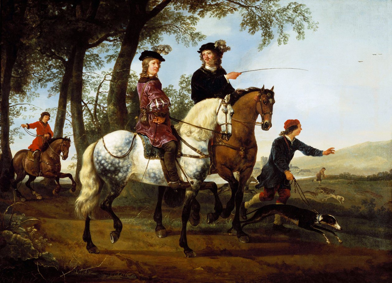 Krajina se sportovci vyrážejícími na lov, počátek 50. let 17. století od Aelbert Cuyp
