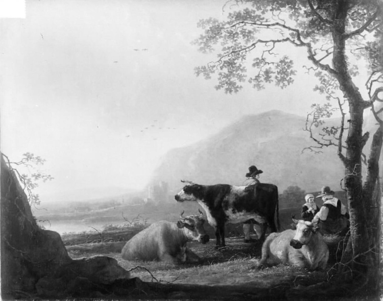 Krajina se třemi kravami a pastýři od Aelbert Cuyp