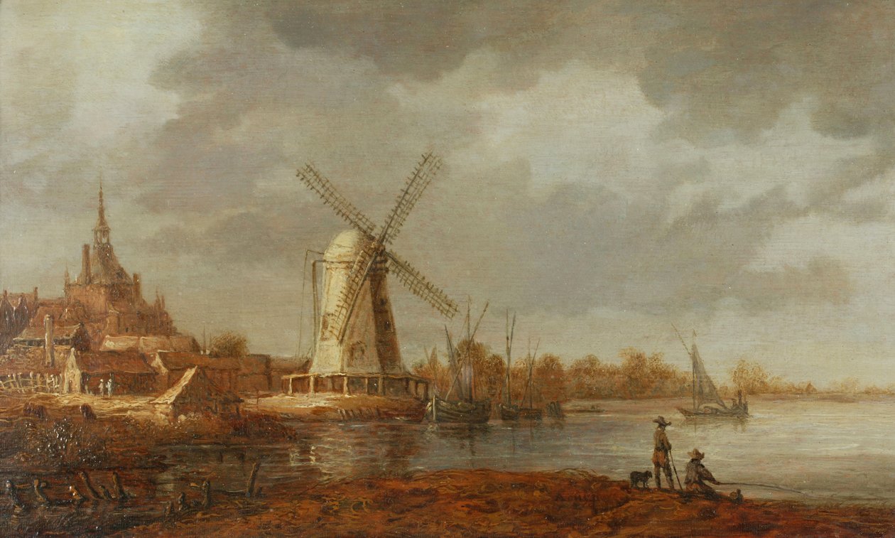 Jokimaisema näköalalla Dordrechtiin (öljy paneelille) od Aelbert Cuyp