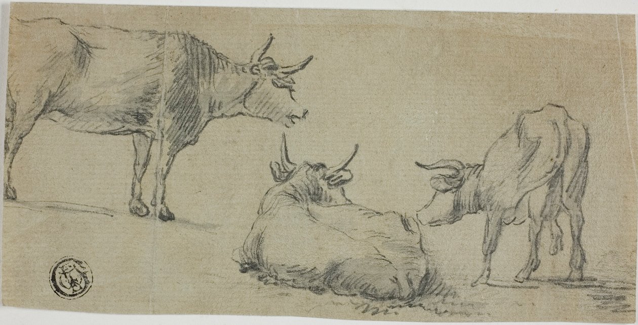 Tři náčrty krav od Aelbert Cuyp