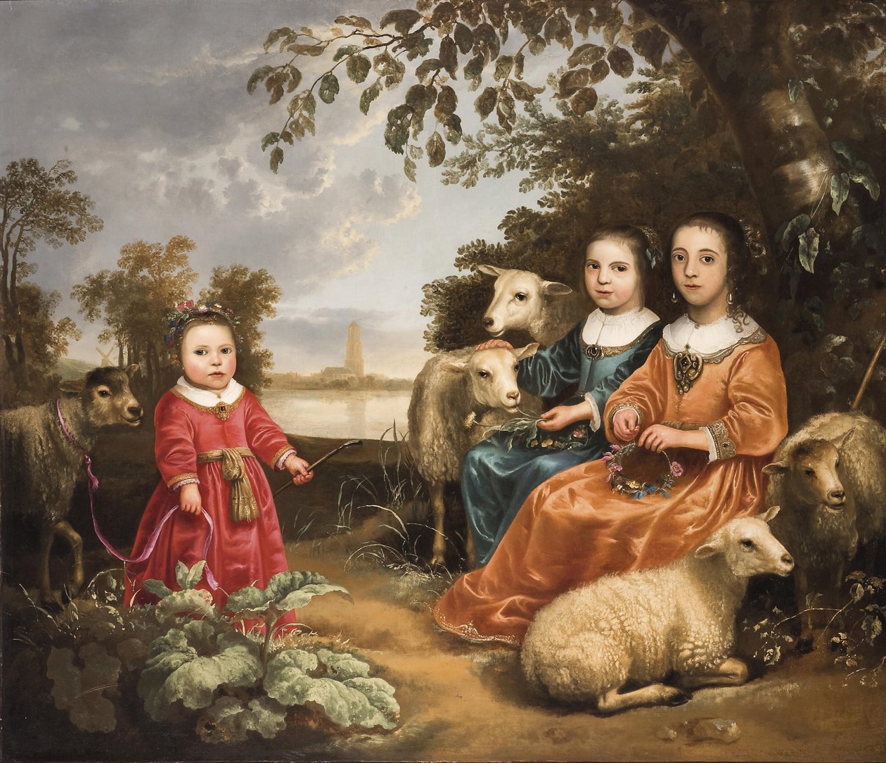Tři dívky s ovcemi v krajině od Aelbert Cuyp