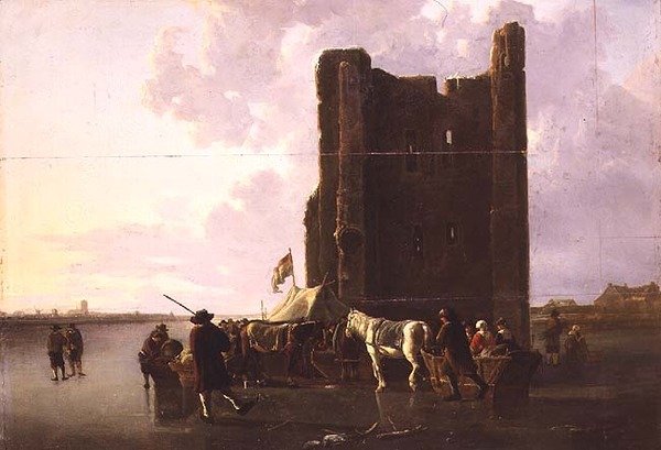 Měšťané se saněmi na zamrzlé Maas u Huis te Merwede od Aelbert Cuyp