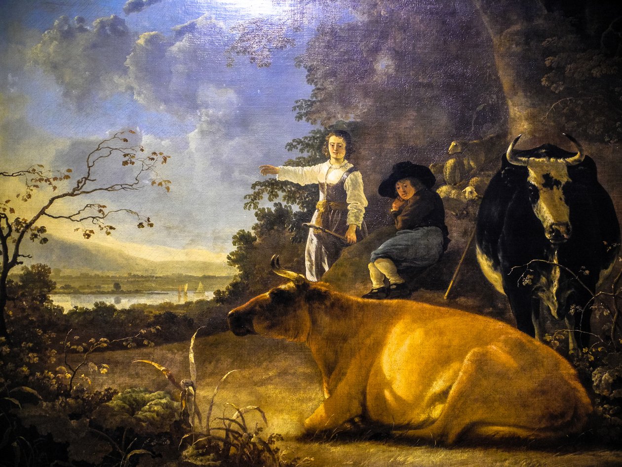 Dvě krávy s pastýřem a pastýřkou od Aelbert Cuyp