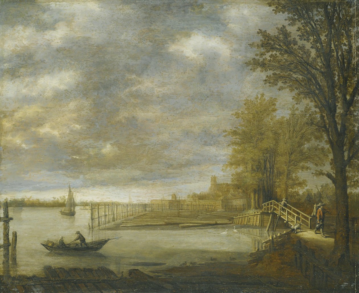 Pohled na Dordrecht od jihu, v popředí dřevařské sklady od Aelbert Cuyp