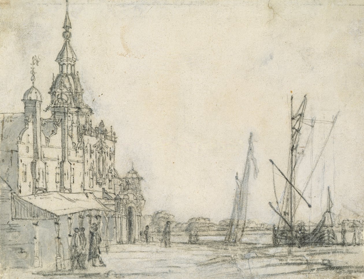 Pohled na Groothoofdspoort od severovýchodu, Dordrecht, 1618 (křída na papíře) od Aelbert Cuyp