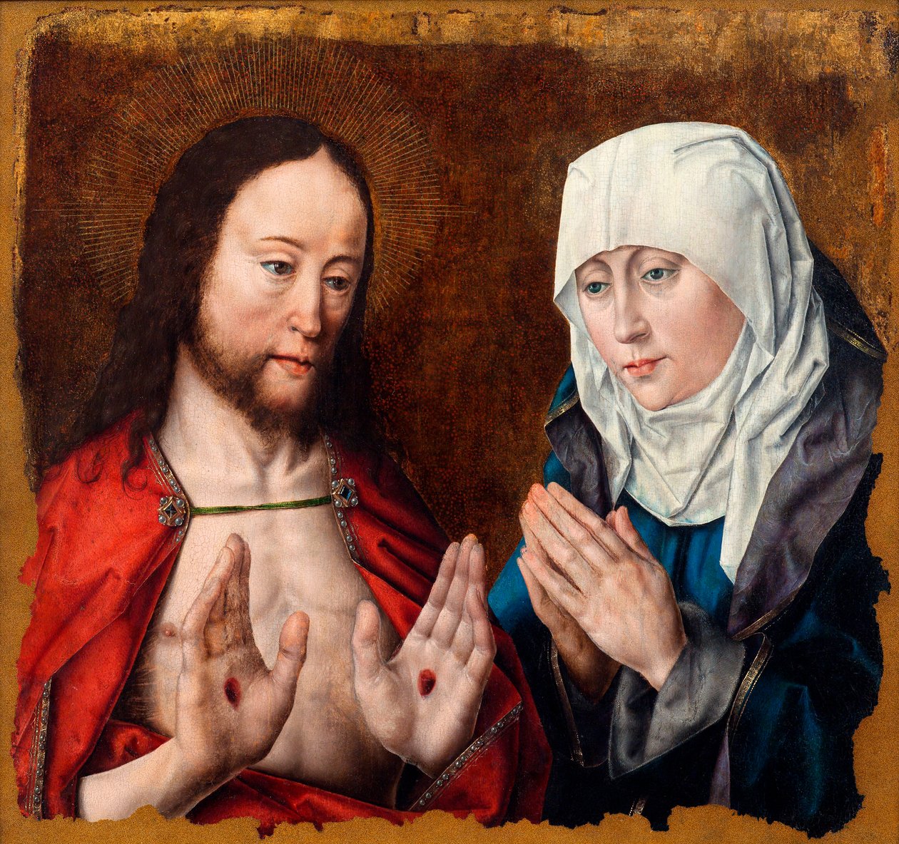 Kristus ukazuje své matce rány od hřebíků ve svých rukou, c. 1490. od Aelbrecht Bouts