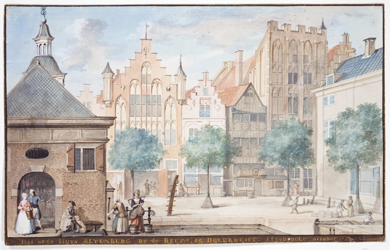 Pohled na Wijnstraat, Dordrecht 1745 od Aert Schouman