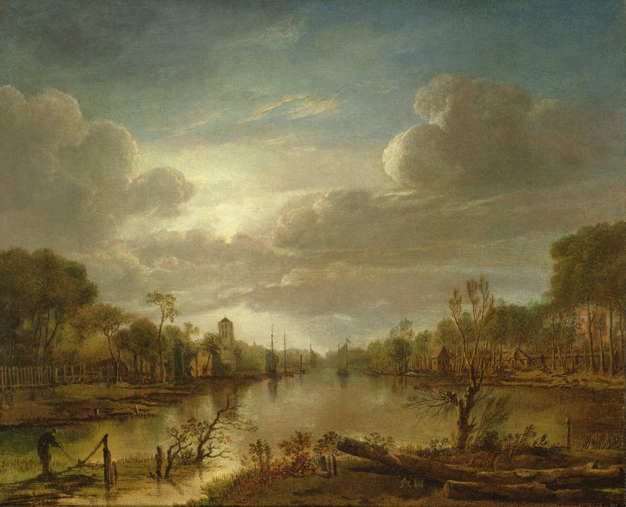 Říční krajina za svitu měsíce, 17. století od Aert van der Neer