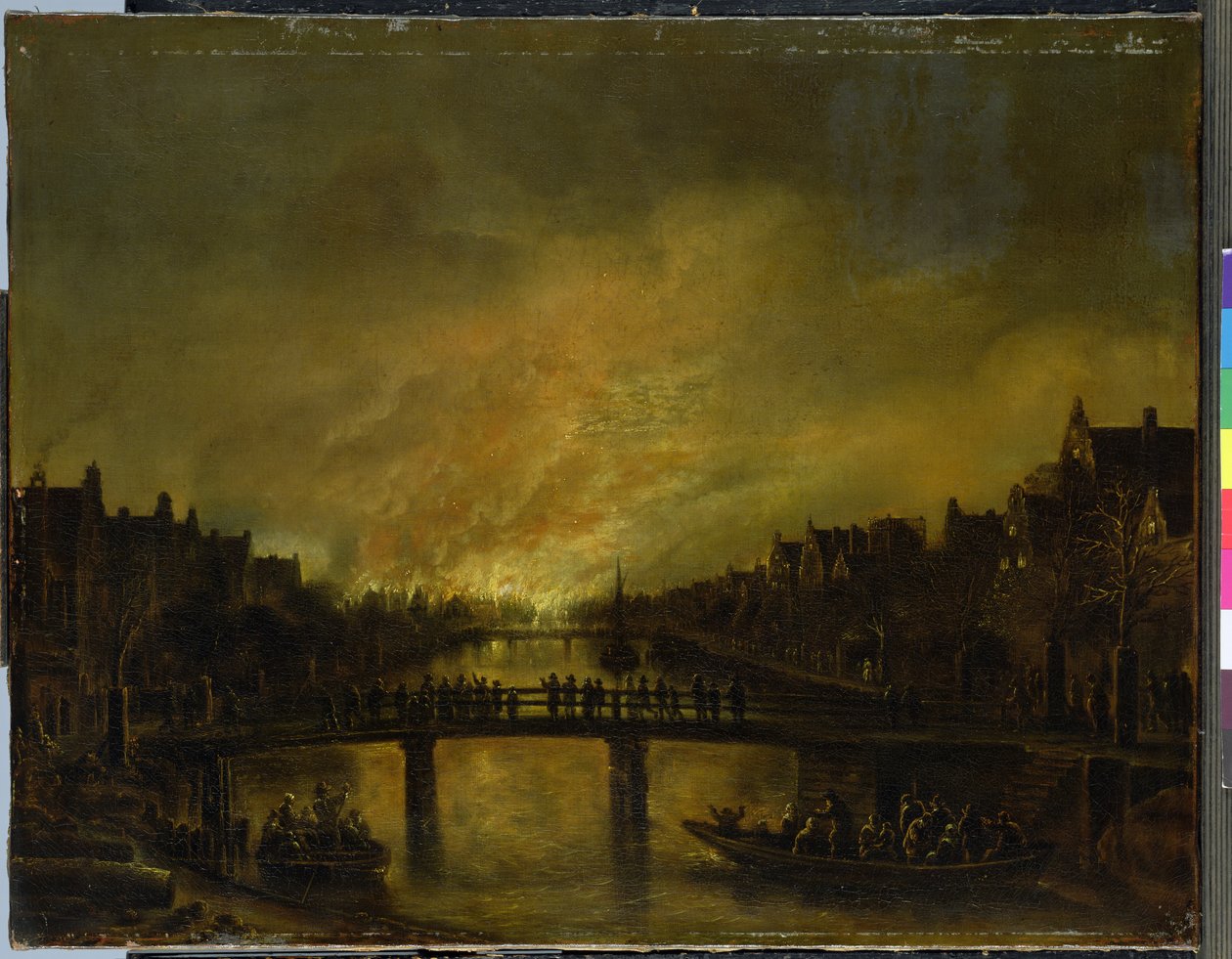Blaze v Amsterdamu od Aert van der Neer