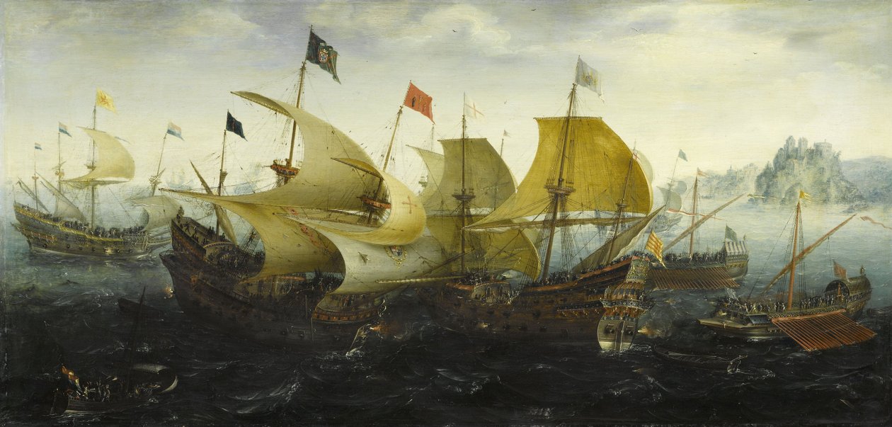 Bitva u Cádizu Holandské a anglické lodě útočí na španělskou armádu, 1608 od Aert Anthonisz