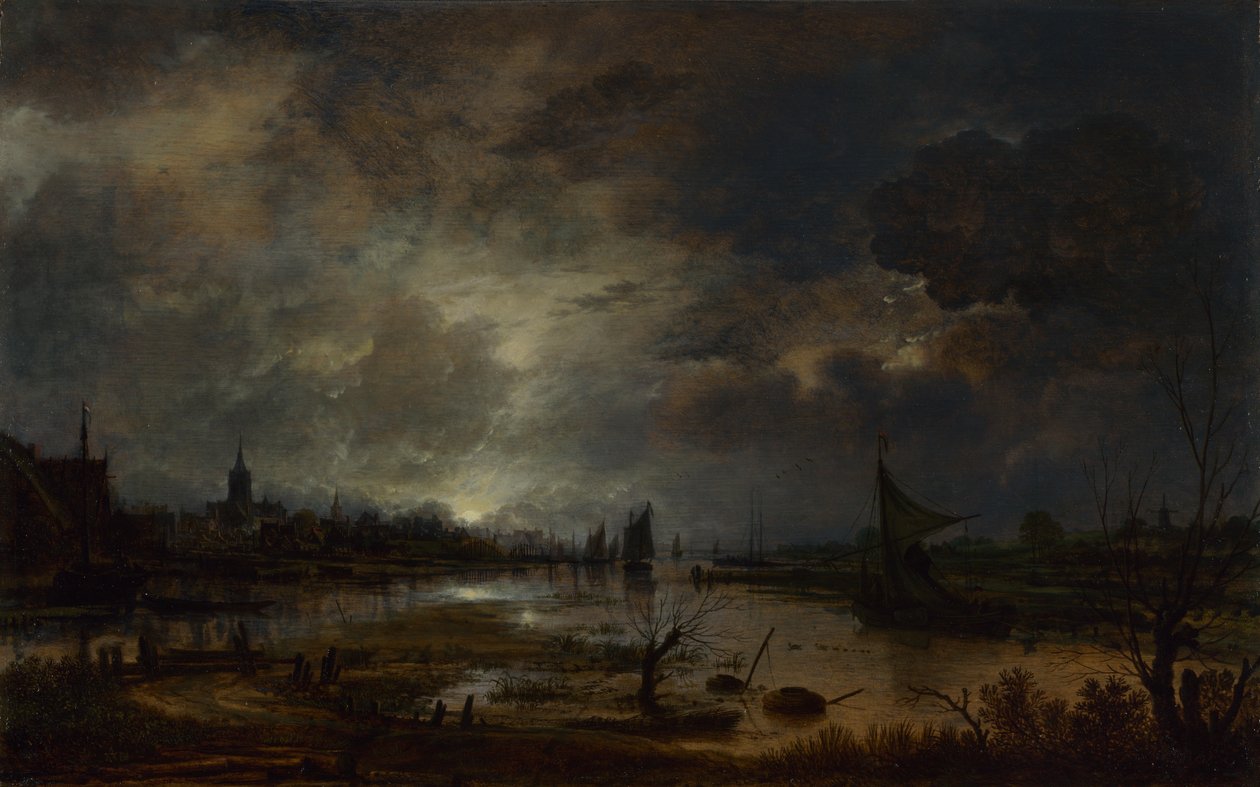 Řeka blízko města, za měsíčního svitu, c. 1645 od Aert van der Neer