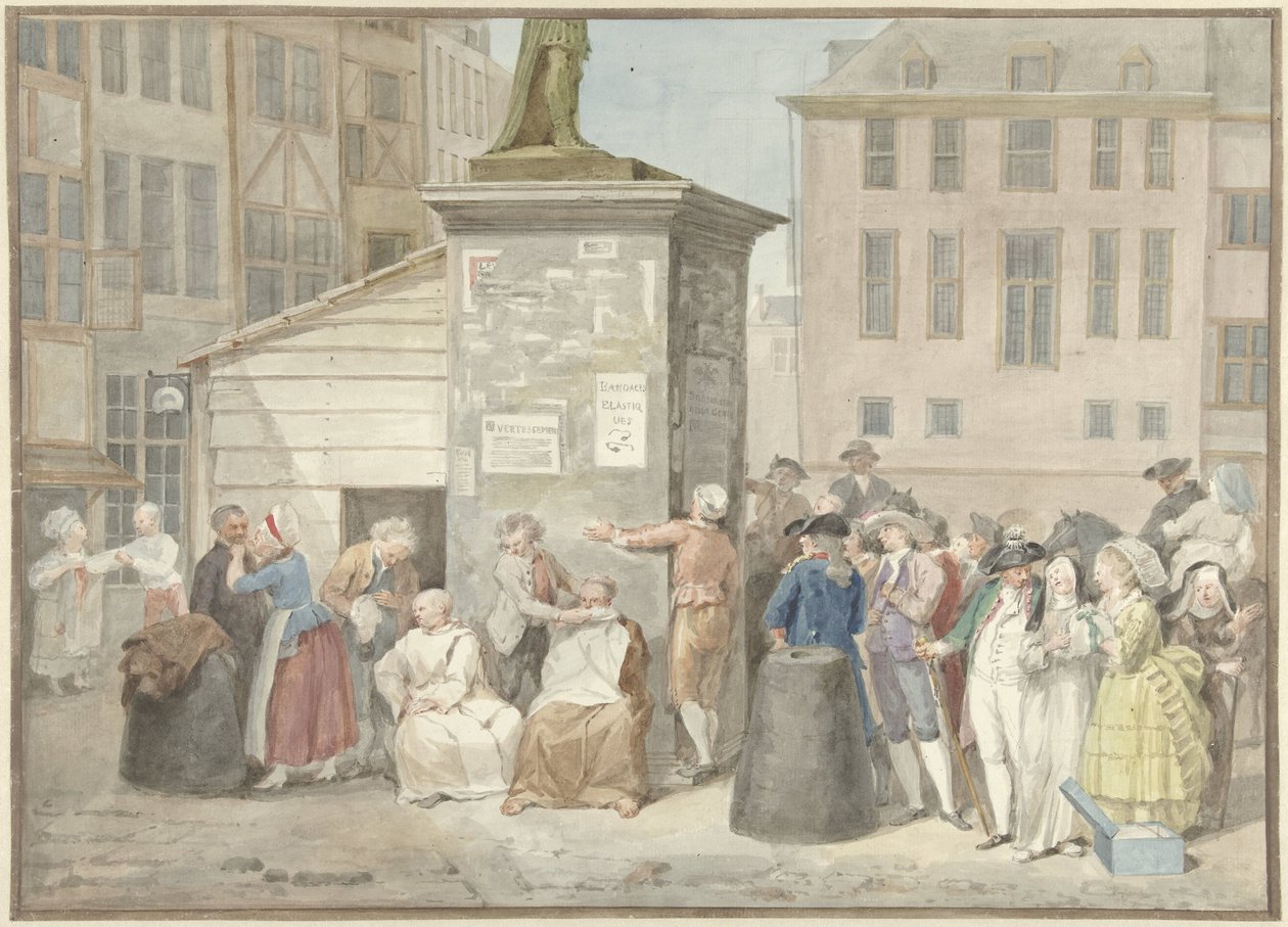 Náměstí s mnichy a jeptiškami během revoluce v Belgii, 20. října 1787 od Aert Schouman (signed by artist)