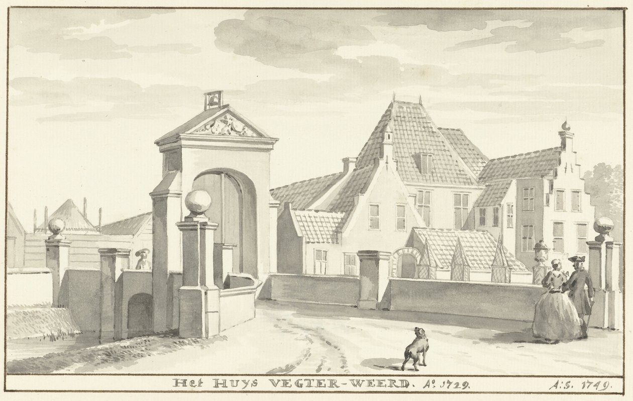 Havezathe Vechterweerd poblíž Zwolle v roce 1729 Het HUYS VEGTER-WEERD Ao 1729 (název na objektu) od Aert Schouman