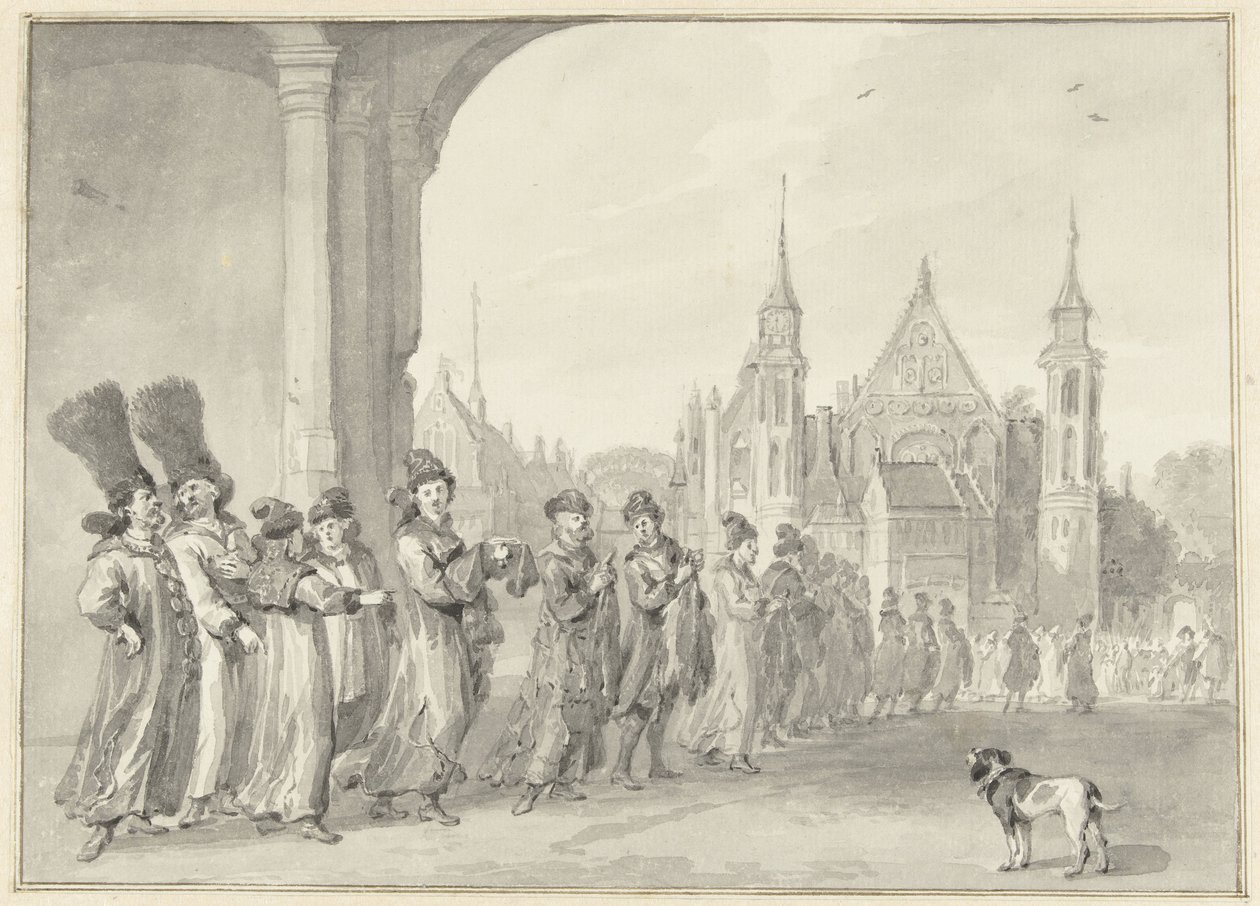 Velvyslanectví cara z Muscovia na cestě na shromáždění stavů v Haagu, 4. listopadu 1631 od Aert Schouman