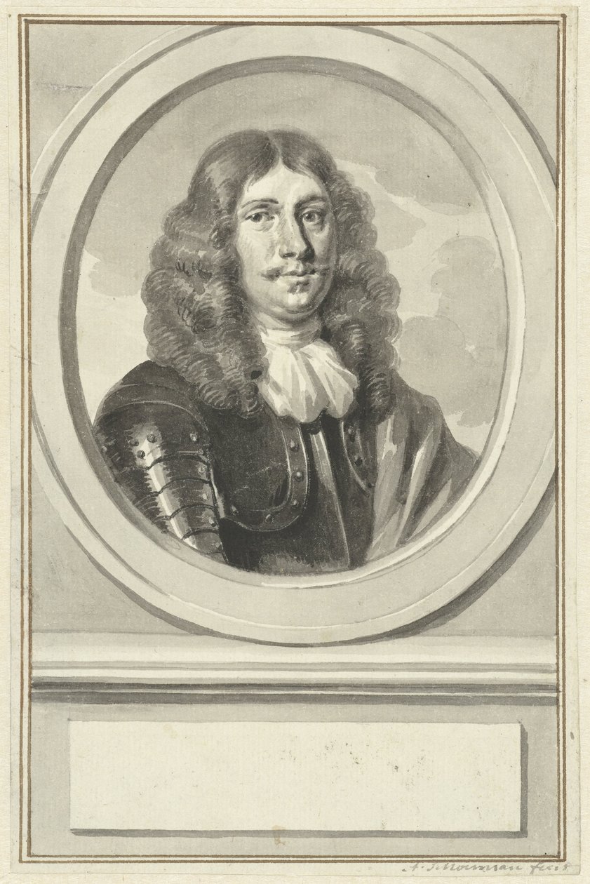 Portrét Cornelis Evertsen v brnění, v oválu, vpravo od Aert Schouman