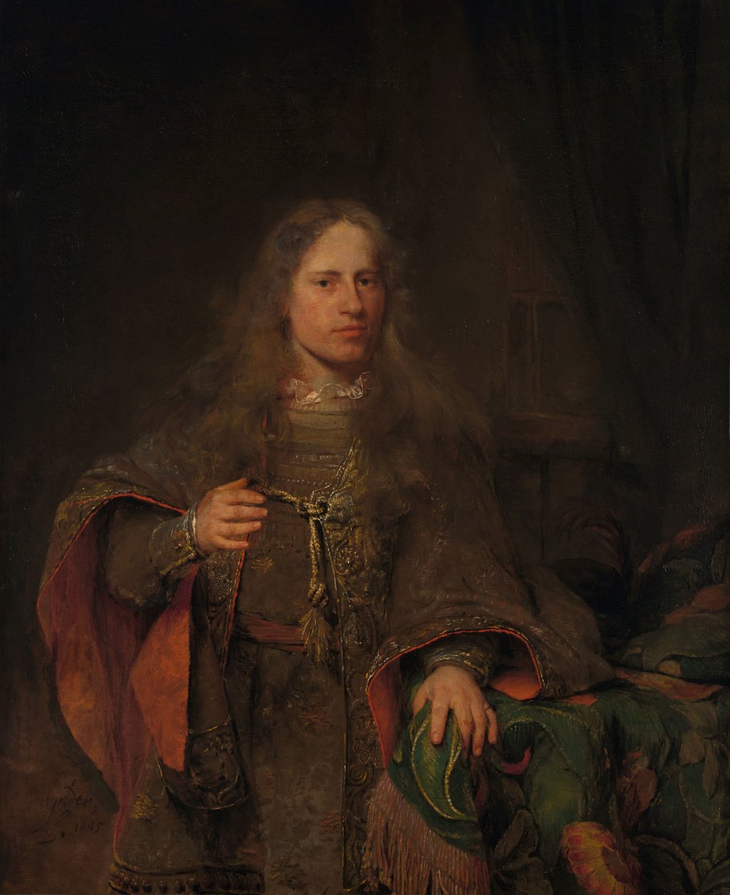 Portrét Ernesta de Beveren, lorda West-IJsselmonde a De Lindta Ernestus van Beveren (1660-1722), lord West-Ysselmonde a de Lindt, konšel, purkmistr a od roku 1704 poštmistr z Dordrechtu od Aert de Gelder (signed by artist)