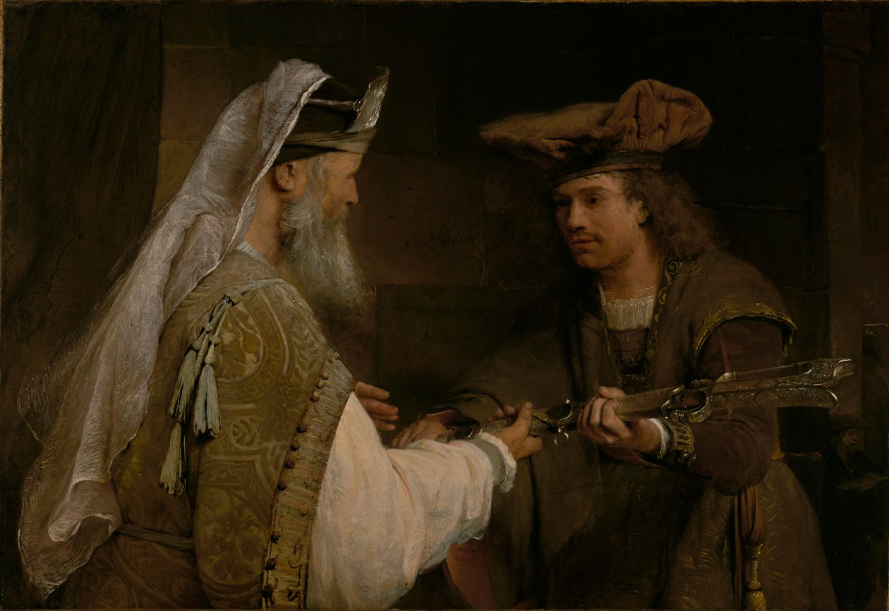 Achimelech dává Davidovi Goliášův meč od Aert de Gelder